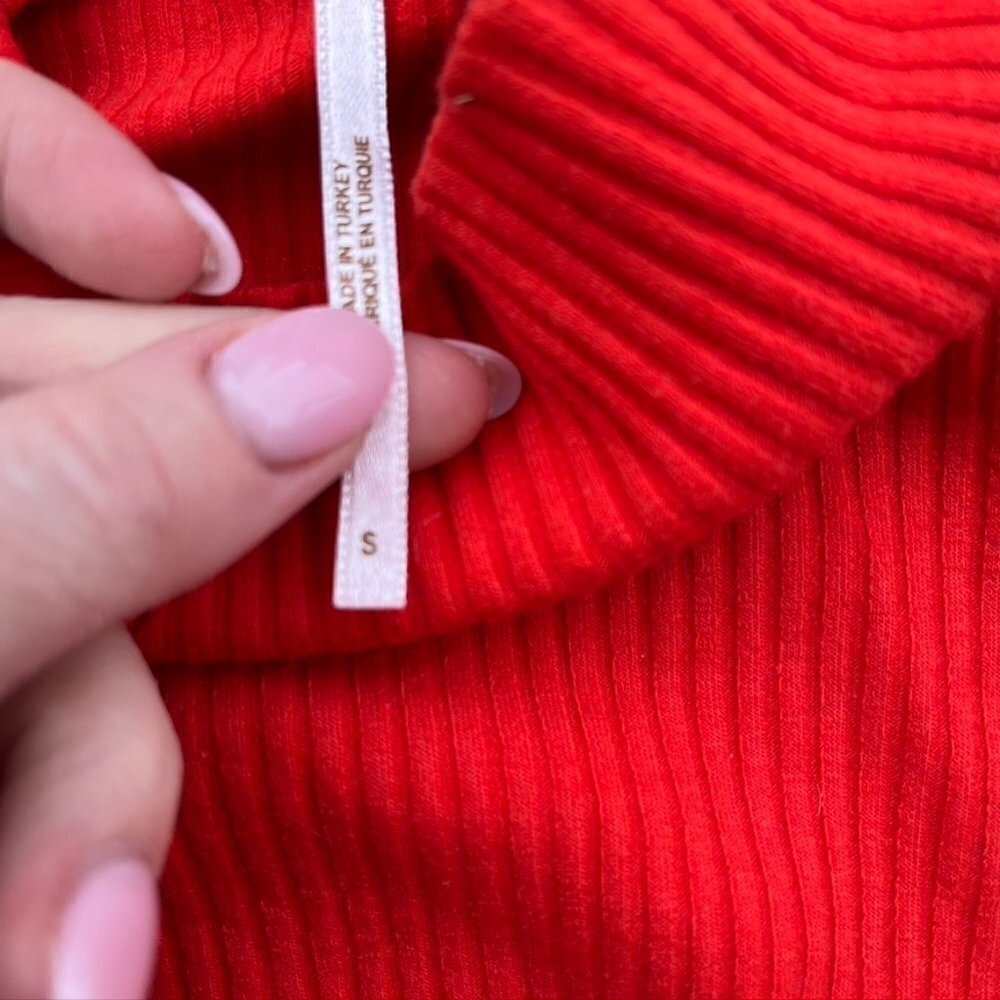 Free People Orange Ribbed Turtleneck Cropped Balloon Sweater Small - Picture 9 of 9